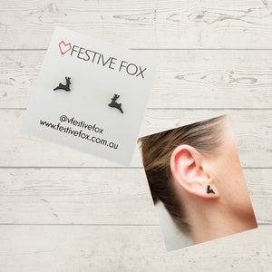 Festive Fox Earring Studs Earrings Festive Fox Leaping Deer Black 